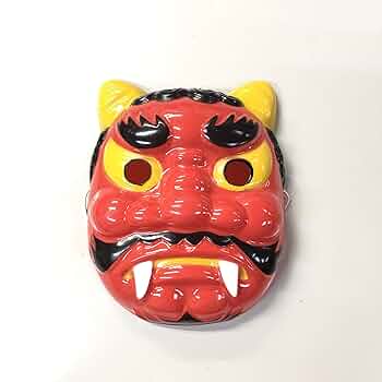 木製 鬼のお面 赤　　しかみ 木製 鬼のお面 赤しかみ